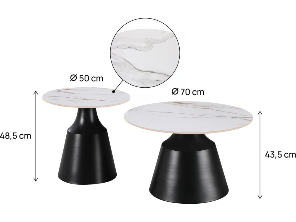 Set van 2 keramische salontafels "Vulca" - 70 x 70 x 43 cm - Wit