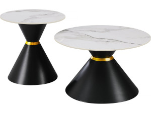 Set van 2 keramische salontafels "Moon" - 70 x 70 x 42 cm - Grijs/Wit