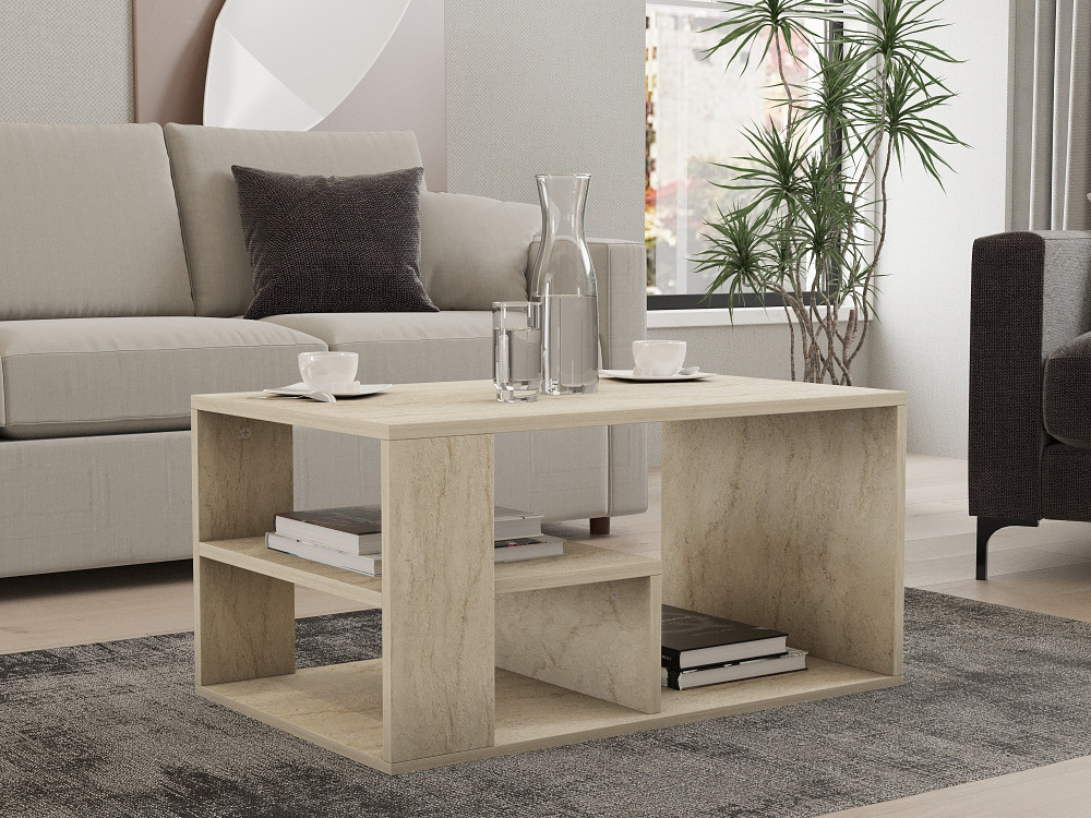 Houten salontafel "Eros" - 80 x 40 x 50 cm - Travertin