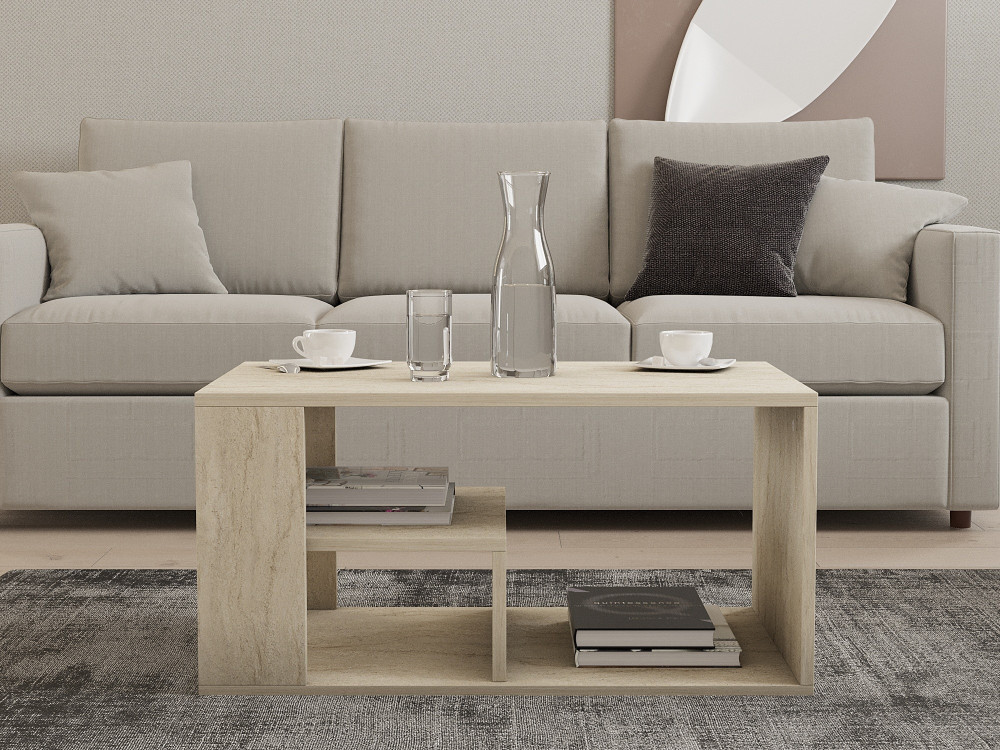 Houten salontafel "Eros" - 80 x 40 x 50 cm - Travertin