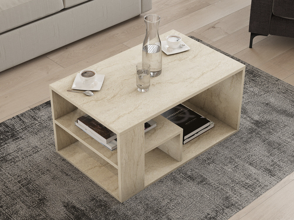 Houten salontafel "Eros" - 80 x 40 x 50 cm - Travertin
