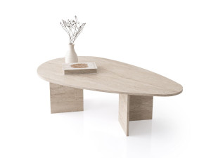 Houten salontafel "Flap" 139,5 x 79,5 x 42 cm - Travertin
