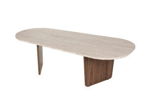 Houten salontafel "Ovalis" - 130 x 65 x 40 cm - Travertin / Notelaar