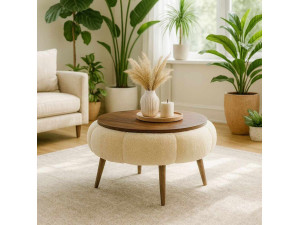 Papatya 60" houten salontafel - 60 x 60 x 44 cm - Crème