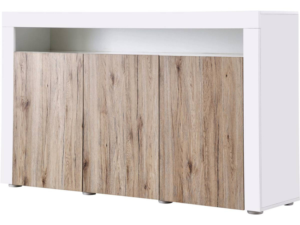 LED dressoir "Bogota" - 155 x 40 x 92 cm - Eiken / Wit gelakt