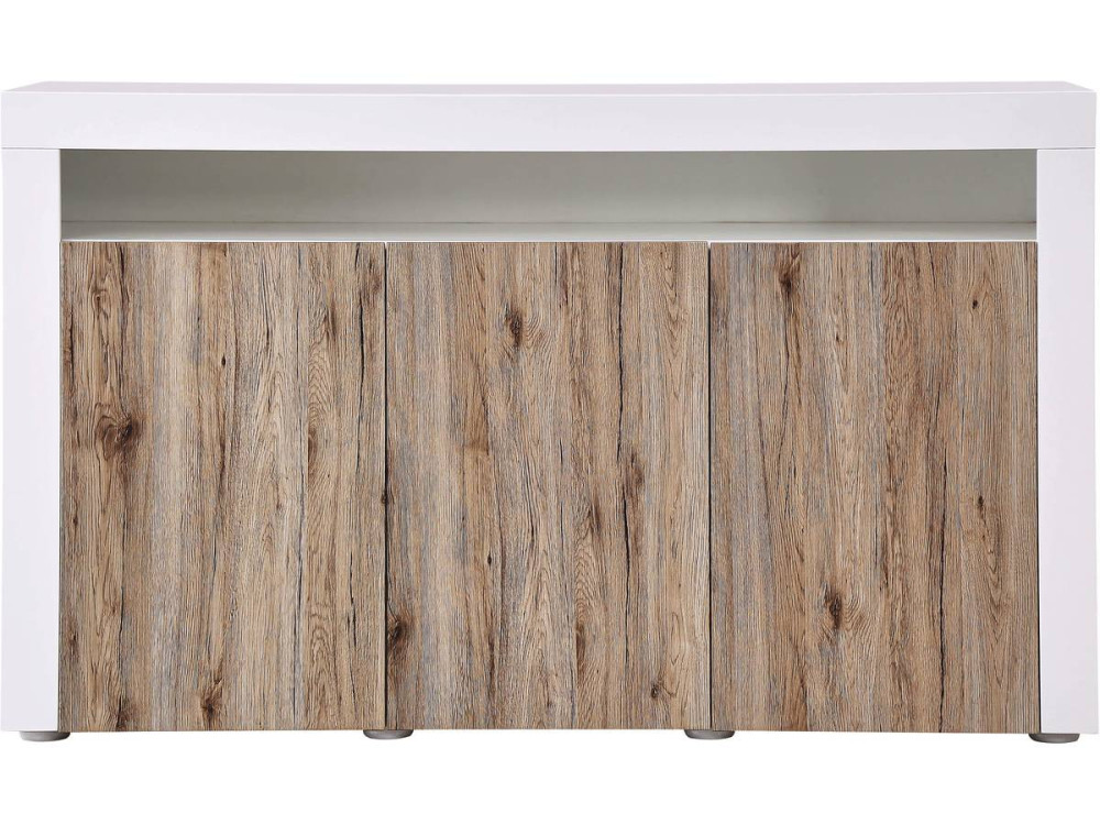 LED dressoir "Bogota" - 155 x 40 x 92 cm - Eiken / Wit gelakt