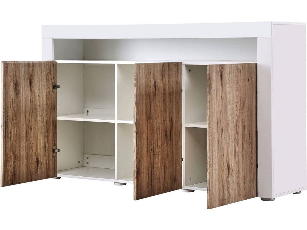 LED dressoir "Bogota" - 155 x 40 x 92 cm - Eiken / Wit gelakt