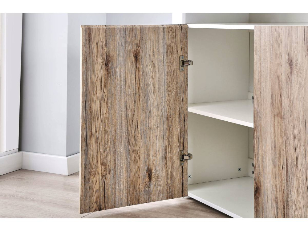 LED dressoir "Bogota" - 155 x 40 x 92 cm - Eiken / Wit gelakt