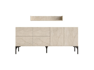 Houten dressoir met wandplank "Stella" - 180 x 40 x 55 cm - Travertin