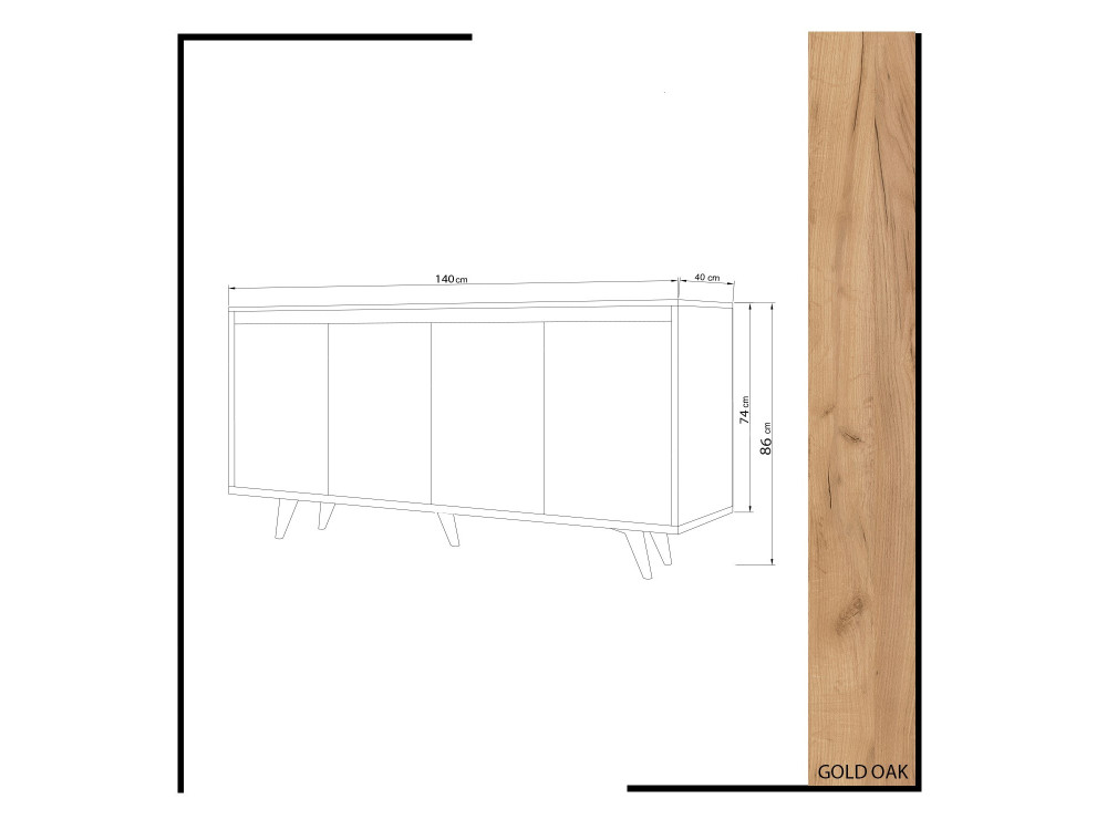 Houten dressoir "Shans" - 140 x 40 x 86 cm - Wit