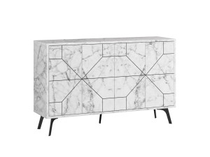 Houten buffetkast "Dune" - 123 x 35 x 62 cm - Wit gemarmerd