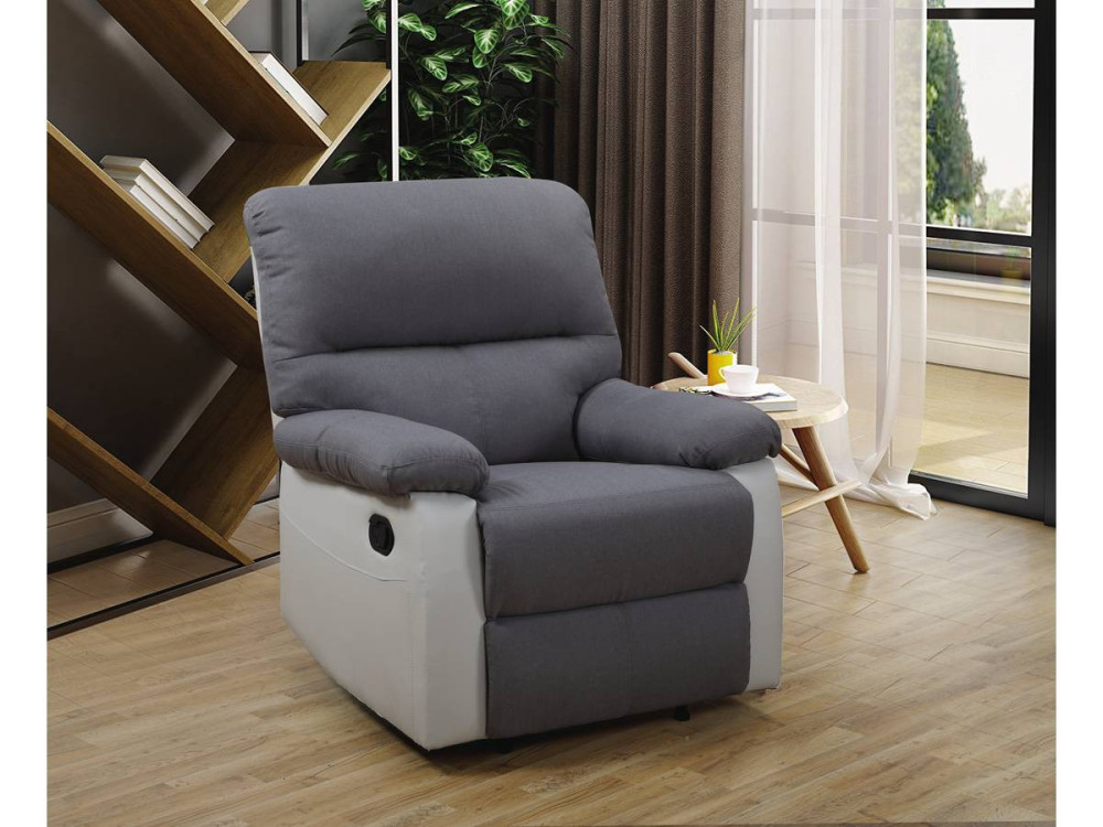 Relaxfauteuil relaxstoel verstelbaar "Lincoln" - 90 x 89 x 103 cm - Wit / Lichtgrijs