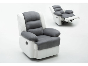 Relaxfauteuil relaxstoel verstelbaar "Buckingham" - 85 x 93 x 100 cm - Wit / Lichtgrijs