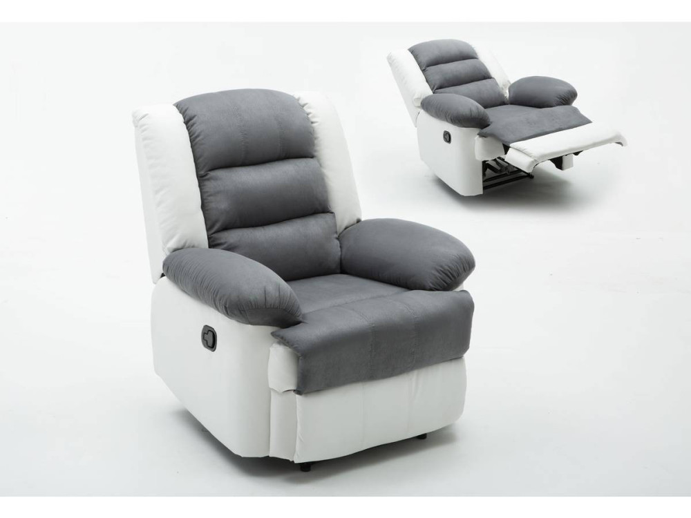 Relaxfauteuil relaxstoel verstelbaar "Buckingham" - 85 x 93 x 100 cm - Wit / Lichtgrijs