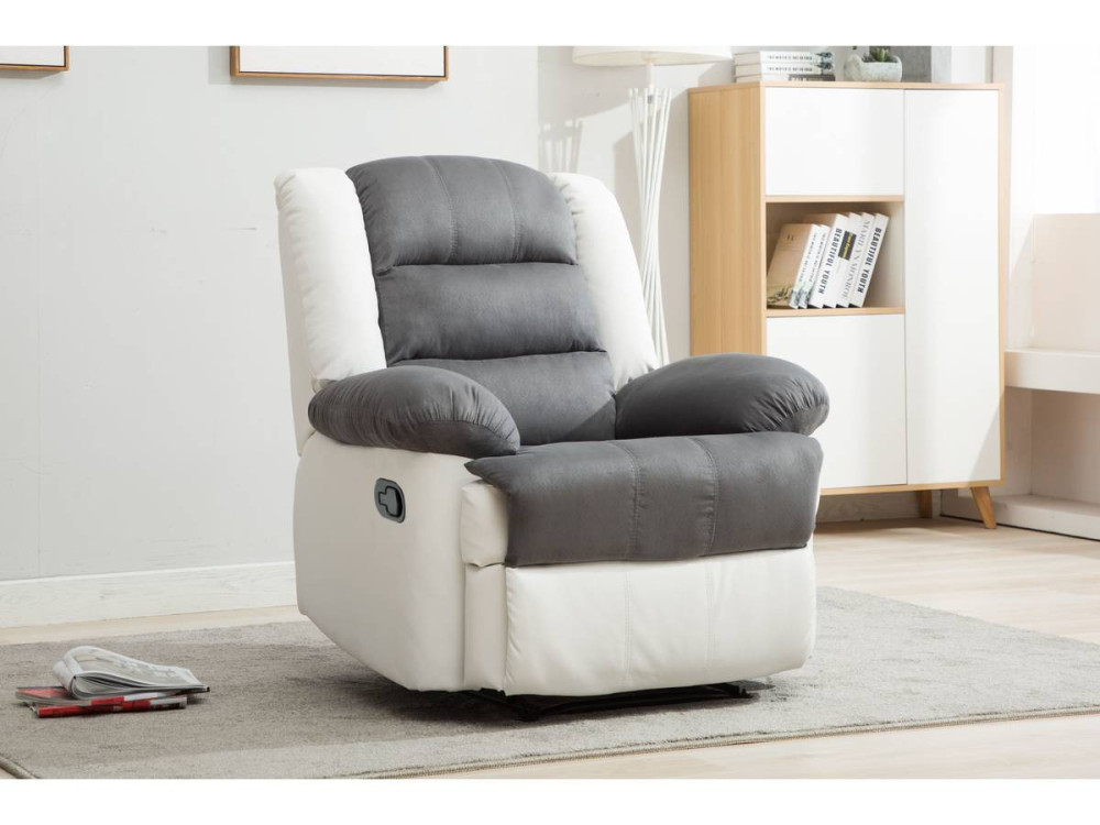 Relaxfauteuil relaxstoel verstelbaar "Buckingham" - 85 x 93 x 100 cm - Wit / Lichtgrijs