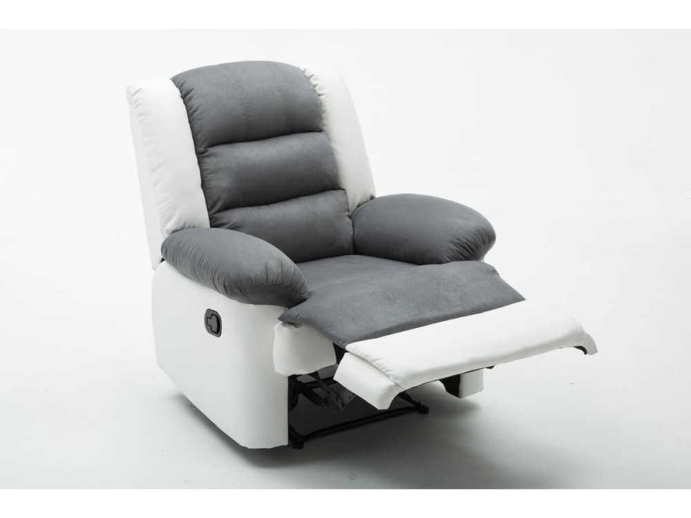 Relaxfauteuil relaxstoel verstelbaar "Buckingham" - 85 x 93 x 100 cm - Wit / Lichtgrijs