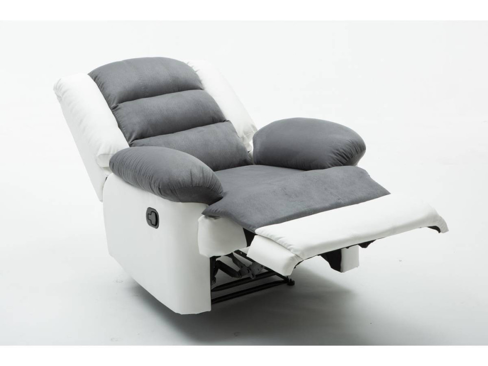 Relaxfauteuil relaxstoel verstelbaar "Buckingham" - 85 x 93 x 100 cm - Wit / Lichtgrijs