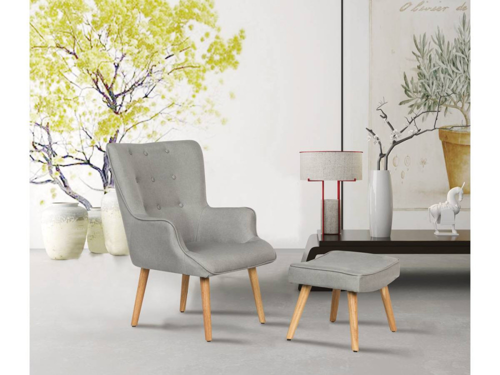 Stoel fauteuil stof Scandinavisch design "Odense" - 1 zits - Grijs lichtgrijs
