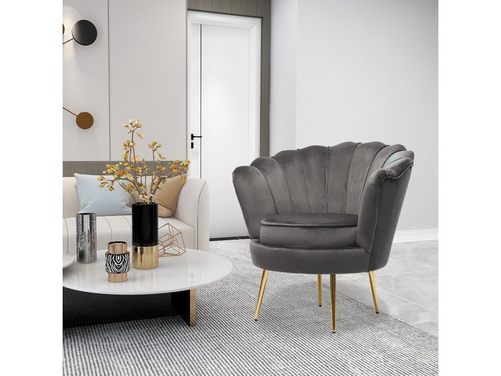 Stoel fauteuil velours fluweel "Floria" - 75 x 68 x 77,5 cm - Grijs