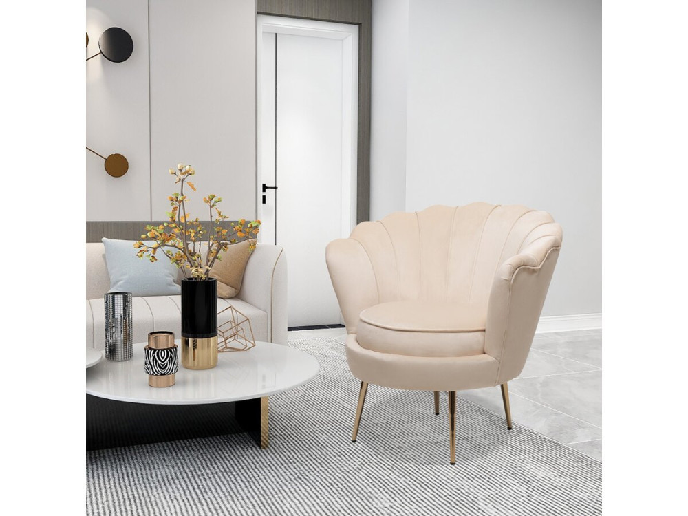 Stoel fauteuil velours fluweel "Floria" - 70 x 73 x 76 cm - Beige - lichtbruin