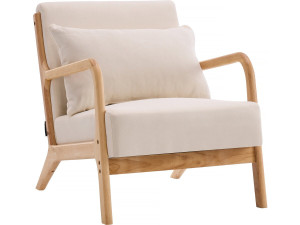 Fauteuil "Clinton" in hout in Scandinavische stijl - Linnen - Beige