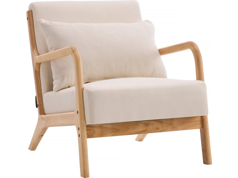 Fauteuil "Clinton" in hout in Scandinavische stijl - Linnen - Beige
