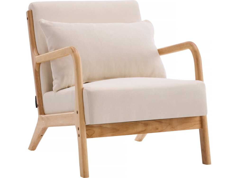 Fauteuil "Clinton" in hout in Scandinavische stijl - Linnen - Beige