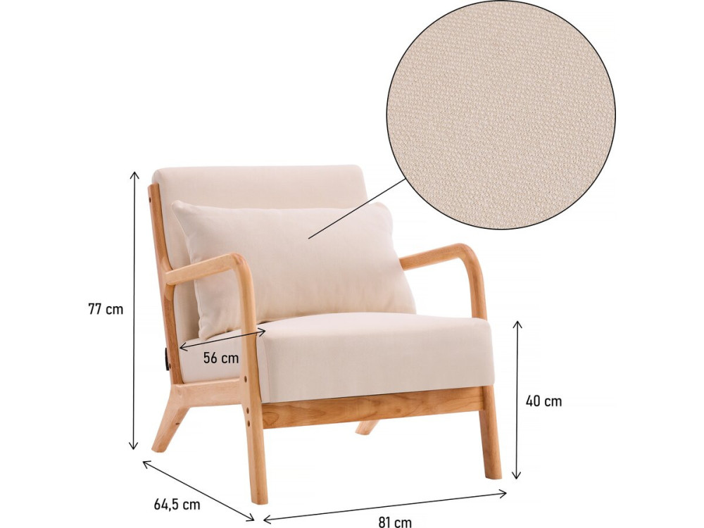 Fauteuil "Clinton" in hout in Scandinavische stijl - Linnen - Beige
