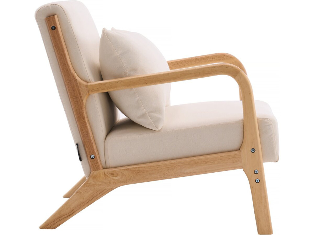 Fauteuil "Clinton" in hout in Scandinavische stijl - Linnen - Beige