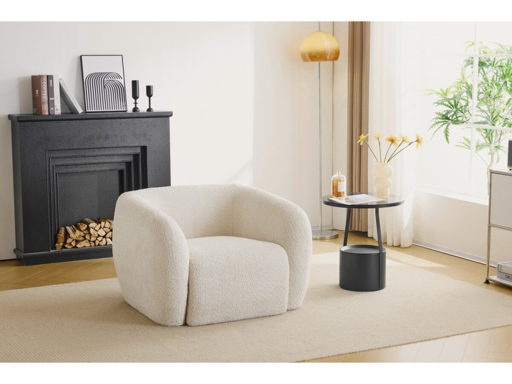 Washington" fauteuil van krullende stof - Wit