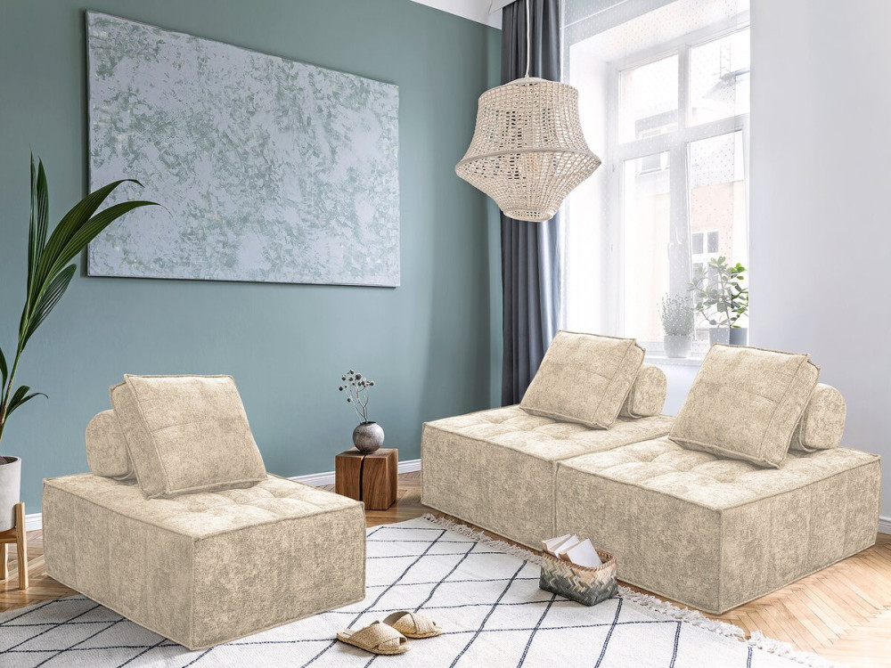 Set van 3 modulaire fauteuils in structuurstof "Velluto" - Beige