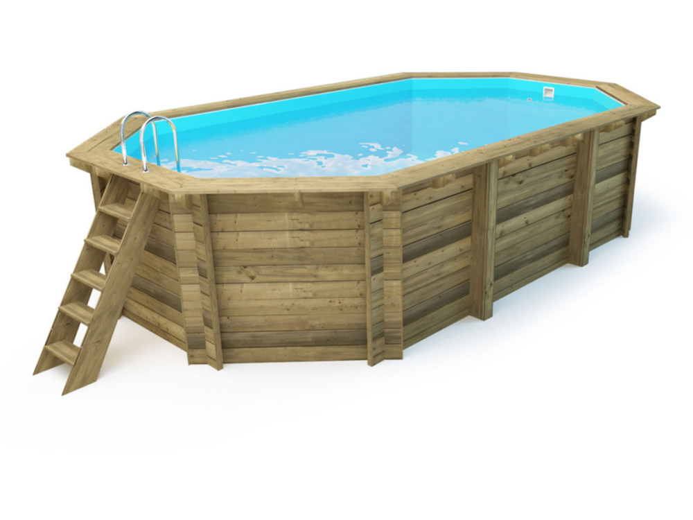 Houten zwembad " Miami 120  " - 486 x 336 x 120 cm + noppenfolie zwembadfolie 180 µ + afdekzeil winter zwembad winterzeil 280 g/