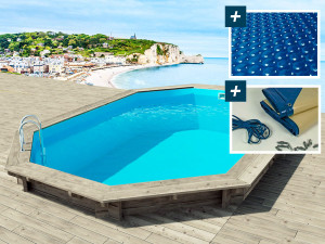 Houten zwembad "Brazilia" 5,86 x 3,86 x 1,20 m - Noppenfolie zwembadfolie 180 µ - Afdekzeil winter zwembad winterzeil 280 g/m²
