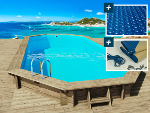Houten zwembad " Ibiza 145 " - 857 x 457 x 145 cm + noppenfolie zwembadfolie 180 µ + afdekzeil winter zwembad winterzeil 280 g/m