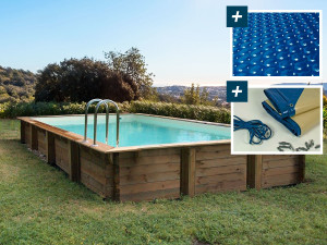 Houten rechthoekig zwembad "Murano" - 12,20 x 6,20 x 1,44 m - 400 µ noppenzeil - 280 g/m² winterzeil