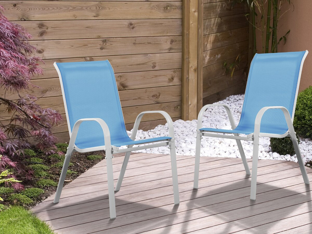 Tuinstoel "Cordoba" stoel fauteuil outdoor textileen - Phoenix - Blauw - Set 2 stuks