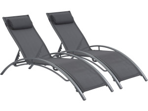 Ligbed ligstoel aluminium "Beauty" - Phoenix - Donkergrijs / Zilver - Set 2 stuks