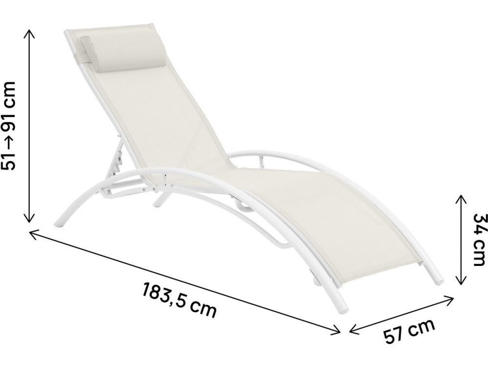Ligbed ligstoel aluminium "Beauty" - Phoenix - Ecru - Set 2 stuks