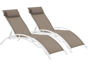 Ligbed ligstoel aluminium "Beauty" - Phoenix - Taupe - grijs bruin - Set 2 stuks