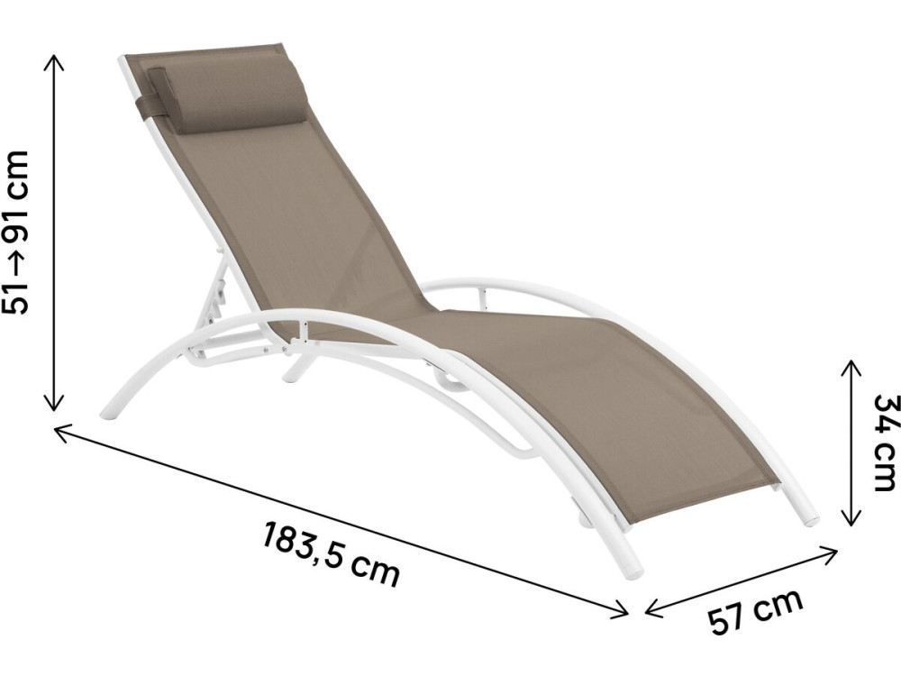 Ligbed ligstoel aluminium "Beauty" - Phoenix - Taupe - grijs bruin - Set 2 stuks