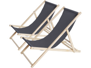 Strandstoel set 2 houten tuinstoelen canvas "Chilienne" - 107 x 56.5 x 81 cm - Grijs