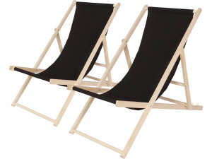 Set van 2 houten ligstoel "Chilienne" - 107 x 56,5 x 81 cm - Zwart