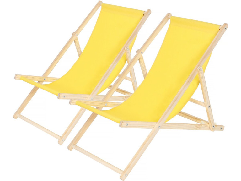 Set van 2 houten ligstoelen "Chilienne" - 107 x 56,5 x 81 cm - Geel