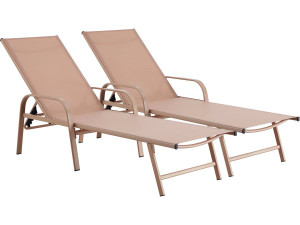 Ligbed set 2 ligstoelen metaal "Farniente" - Bruin - kastanjebruin
