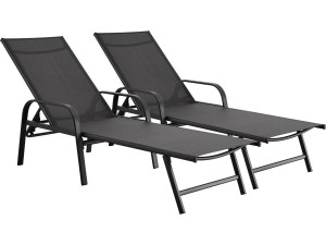 Ligbed set 2 ligstoelen metaal "Farniente"- Grijs