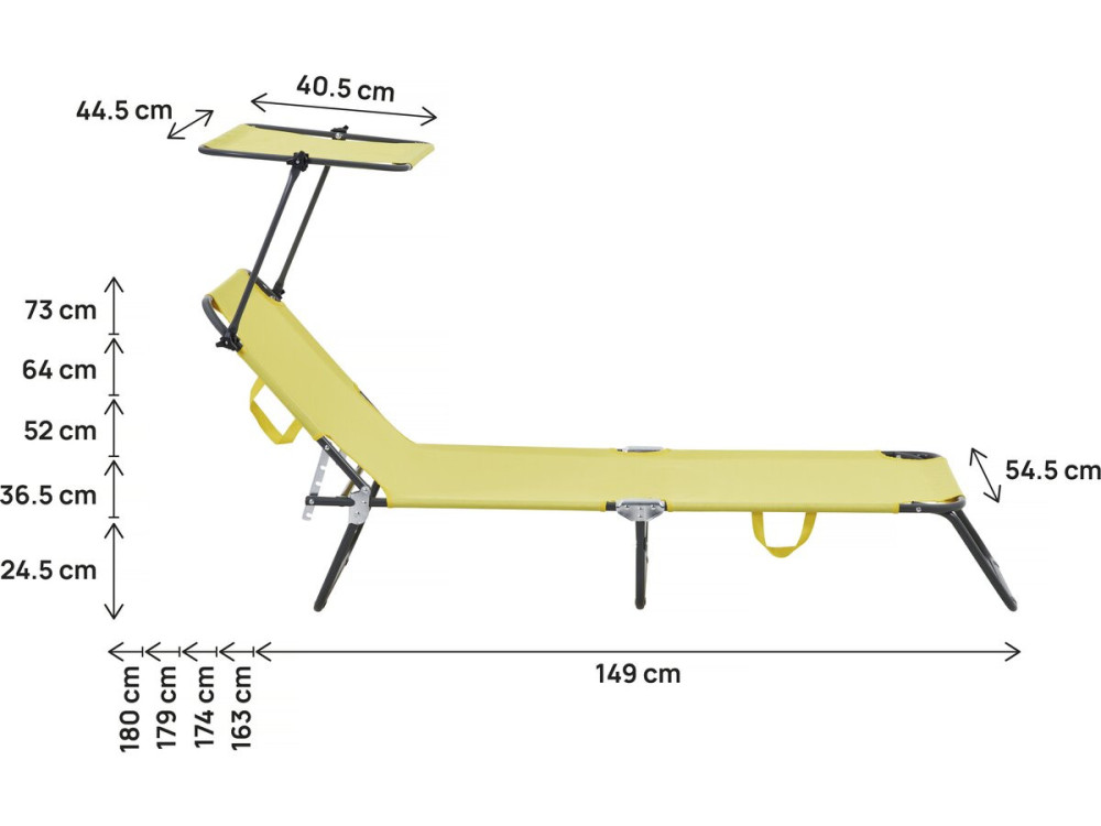 Ligbed set 2 ligstoelen inklapbaar "Lazy" - Met zonnescherm luifel - Geel