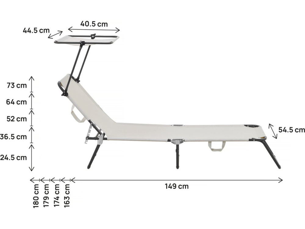 Ligbed set 2 ligstoelen inklapbaar "Lazy" - Met zonnescherm luifel - Beige - lichtbruin