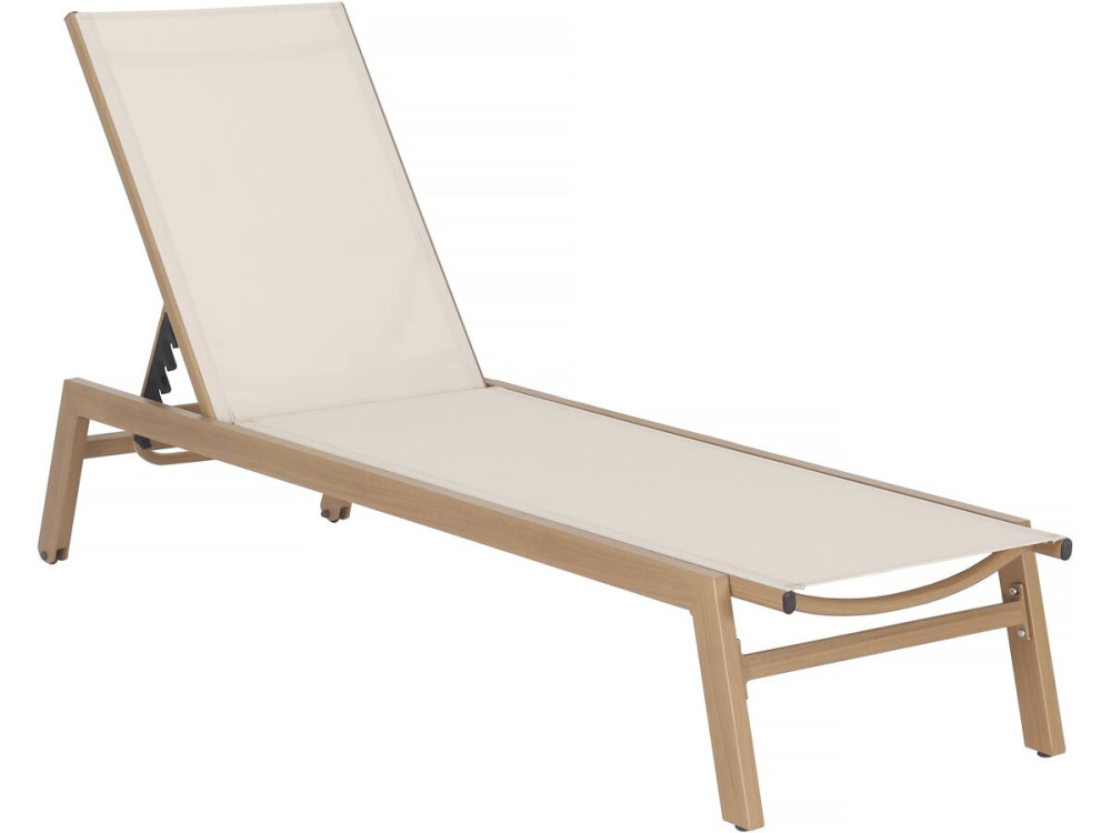Elysia" aluminium ligstoel met houteffect - Ecru