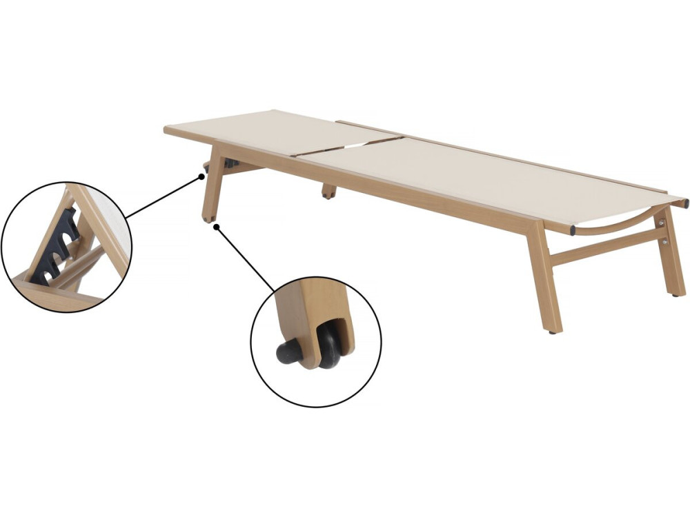 Elysia" aluminium ligstoel met houteffect - Ecru
