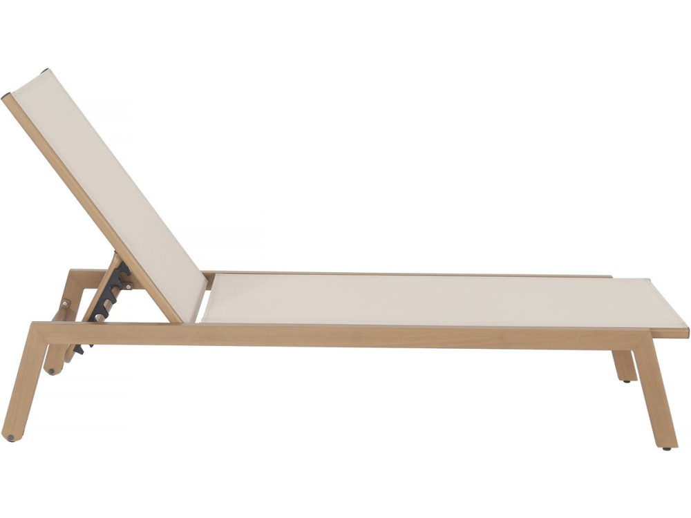 Elysia" aluminium ligstoel met houteffect - Ecru